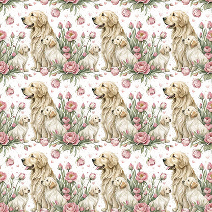 Golden Retriever Floral Mother's Day Wrapping Paper — repeating pattern tile