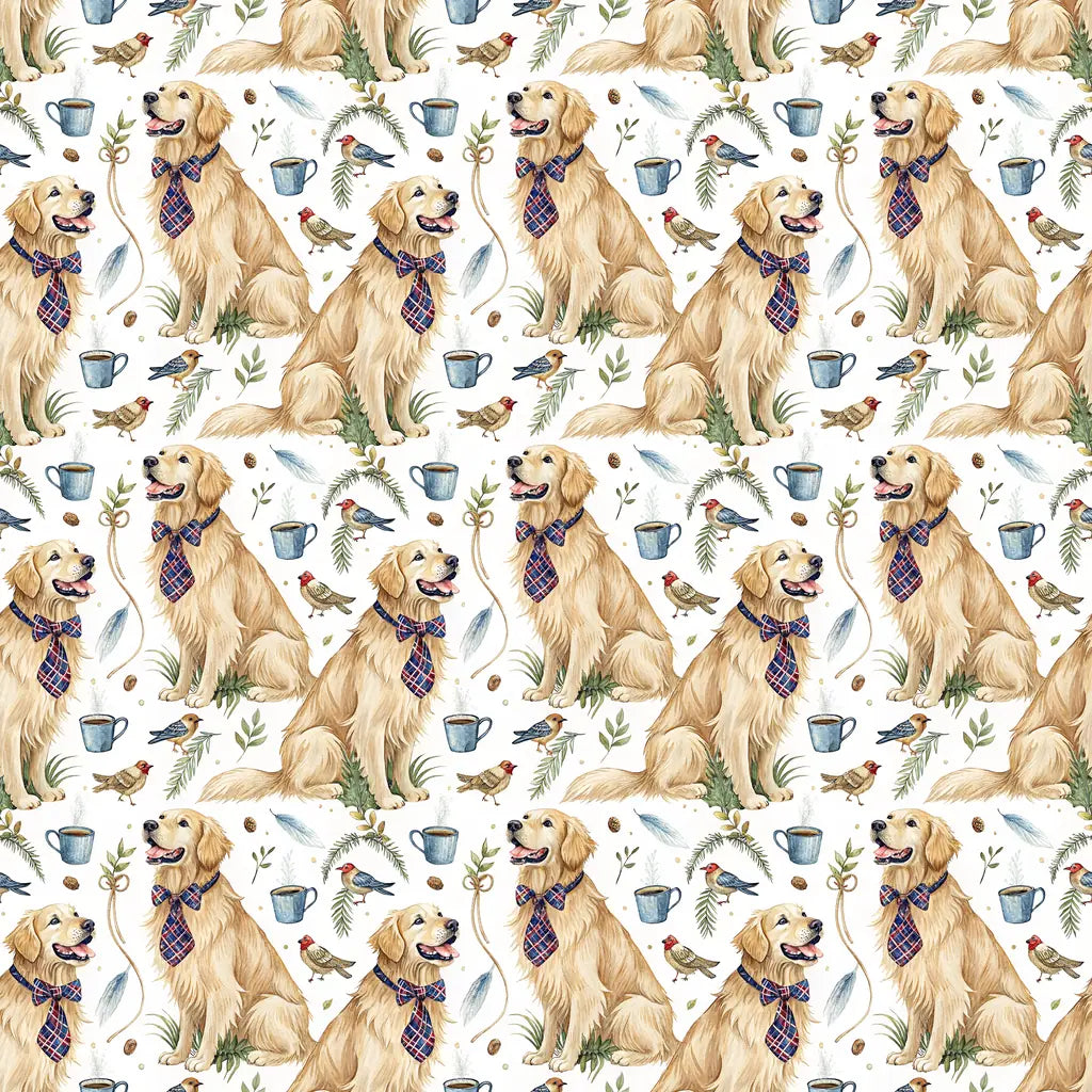 Dapper Golden Retriever Father's Day Wrapping Paper — repeating pattern tile