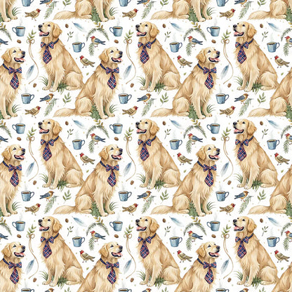 Dapper Golden Retriever Father's Day Wrapping Paper — repeating pattern tile