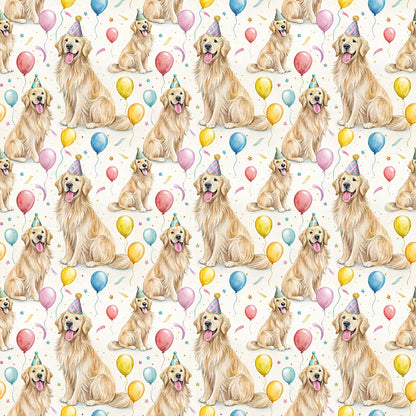 Party Animal Golden Retriever Birthday Wrapping Paper — repeating pattern tile