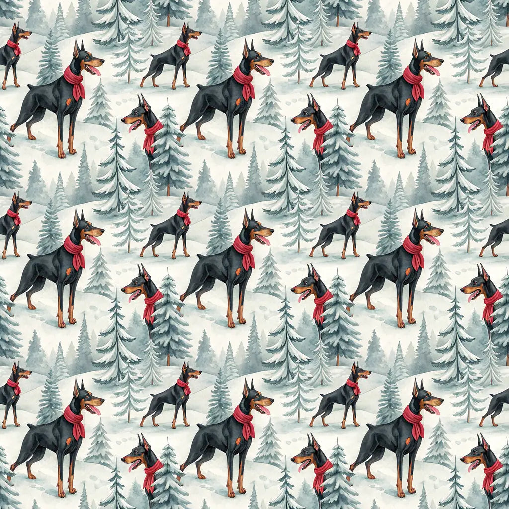 Doberman Christmas Wrapping Paper — repeating pattern tile