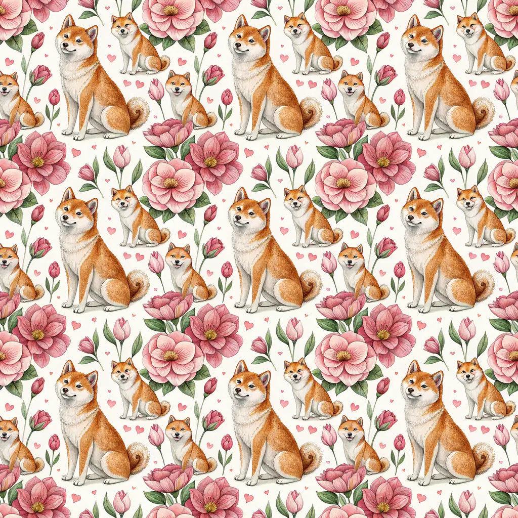 Shiba Inu Floral Mother's Day Wrapping Paper — repeating pattern tile