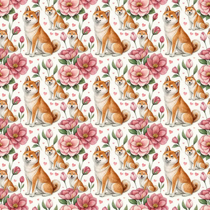 Shiba Inu Floral Mother's Day Wrapping Paper — repeating pattern tile