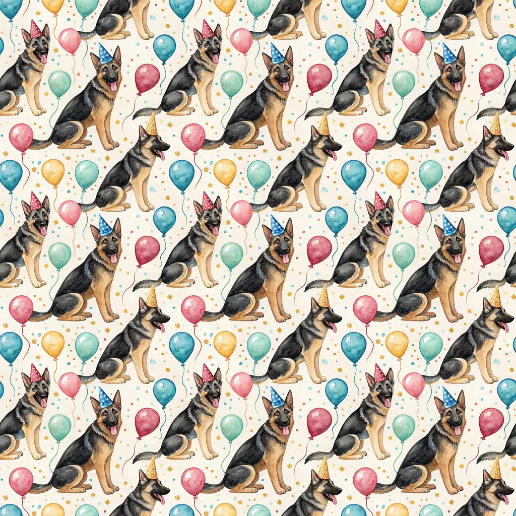 Party Animal German Shepherd Birthday Wrapping Paper — repeating pattern tile