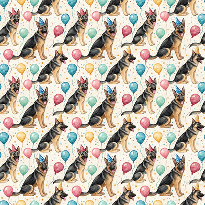 Party Animal German Shepherd Birthday Wrapping Paper — repeating pattern tile