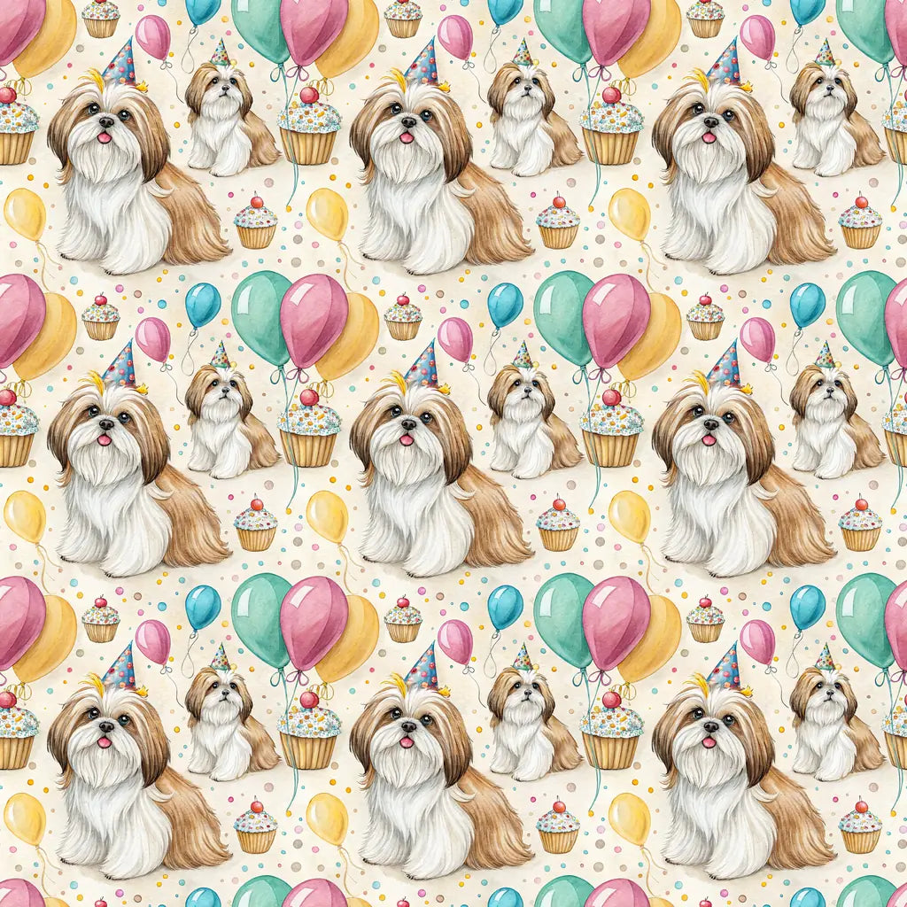 Party Animal Shih Tzu Birthday Wrapping Paper — repeating pattern tile