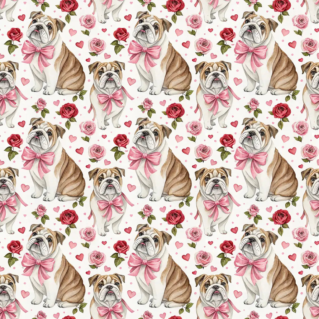 English Bulldog Valentine's Day Wrapping Paper — repeating pattern tile