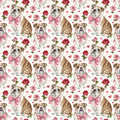English Bulldog Valentine's Day Wrapping Paper — repeating pattern tile