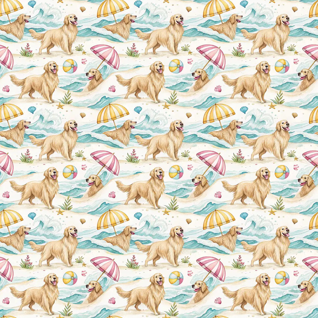 Golden Retriever Beach Day Wrapping Paper — repeating pattern tile