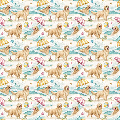 Golden Retriever Beach Day Wrapping Paper — repeating pattern tile