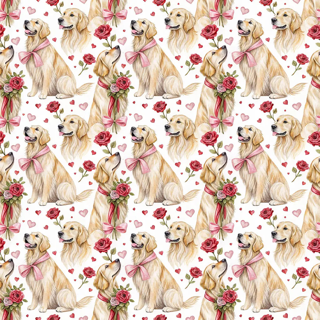Golden Retriever Valentine's Day Wrapping Paper — repeating pattern tile
