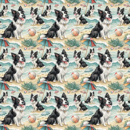Border Collie Beach Day Wrapping Paper — repeating pattern tile