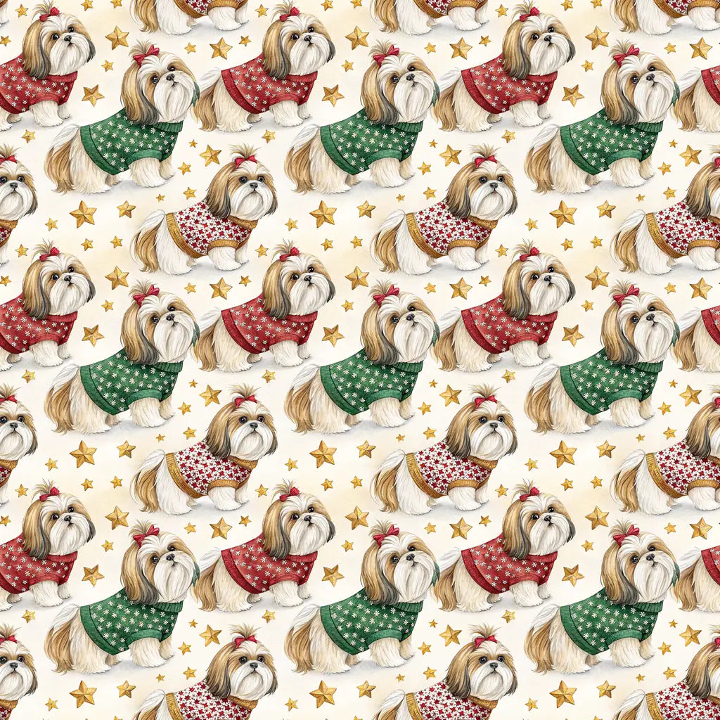 Ugly Sweater Shih Tzu Christmas Wrapping Paper — repeating pattern tile