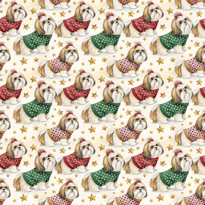Ugly Sweater Shih Tzu Christmas Wrapping Paper — repeating pattern tile