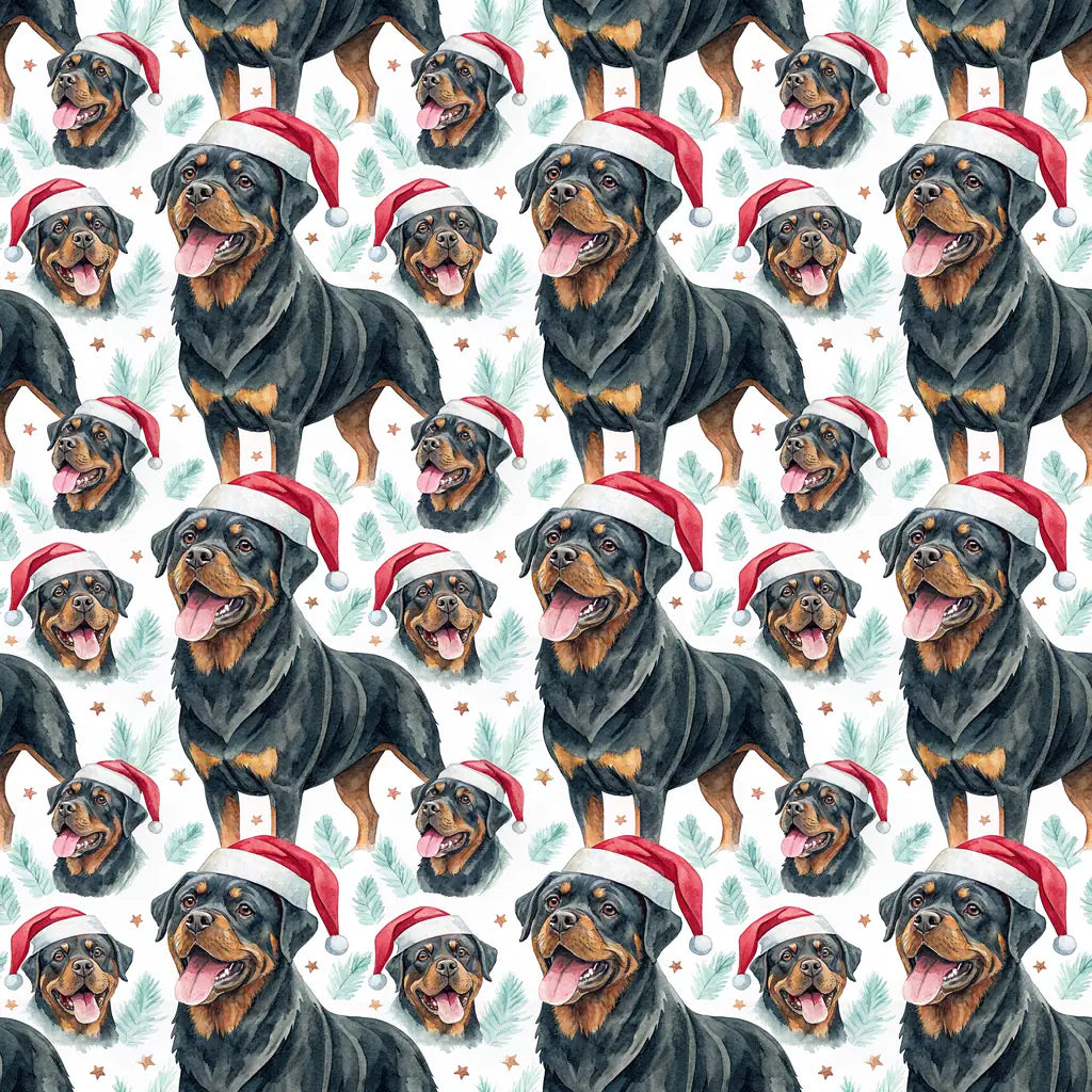 Santa Paws Rottweiler Christmas Wrapping Paper — repeating pattern tile