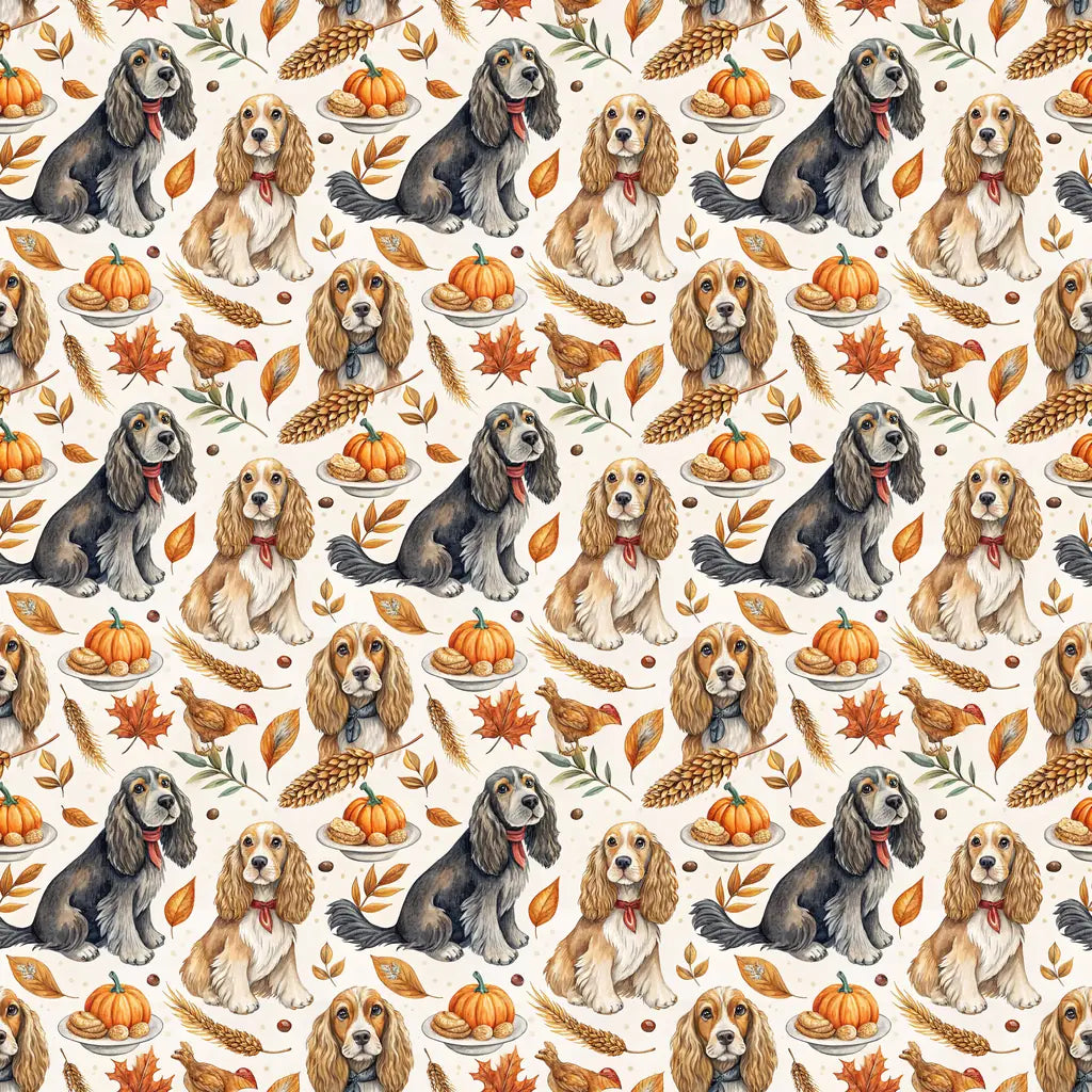 Cocker Spaniel Thanksgiving Wrapping Paper — repeating pattern tile
