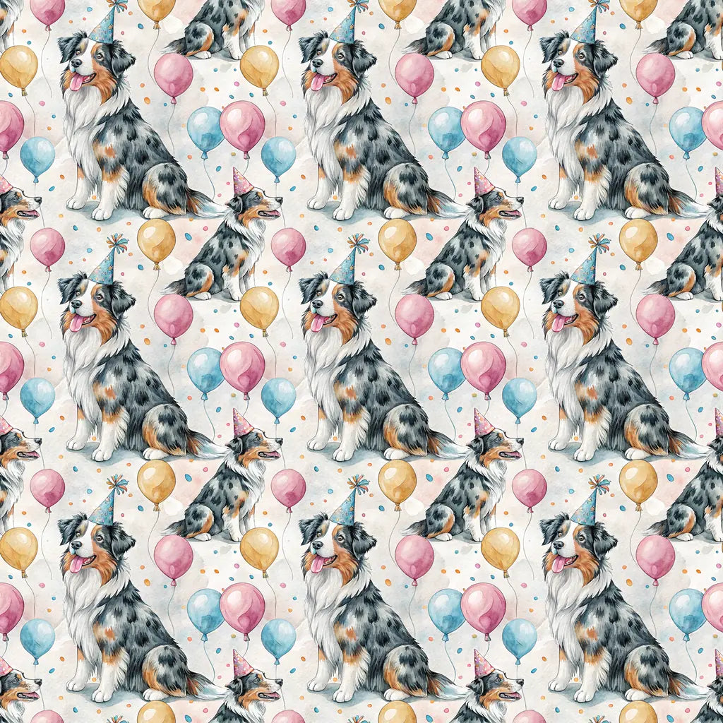 Party Animal Australian Shepherd Birthday Wrapping Paper — repeating pattern tile