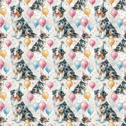 Party Animal Australian Shepherd Birthday Wrapping Paper — repeating pattern tile