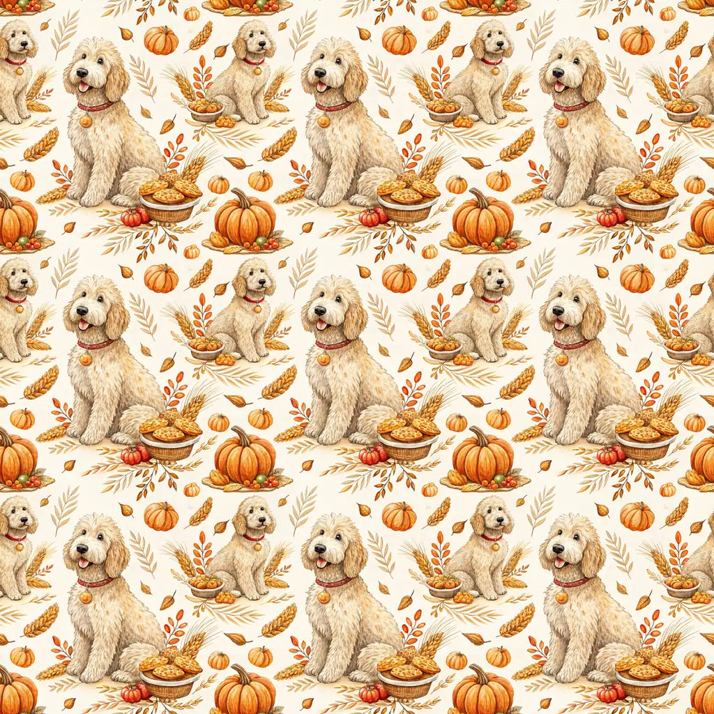 Goldendoodle Thanksgiving Wrapping Paper — repeating pattern tile