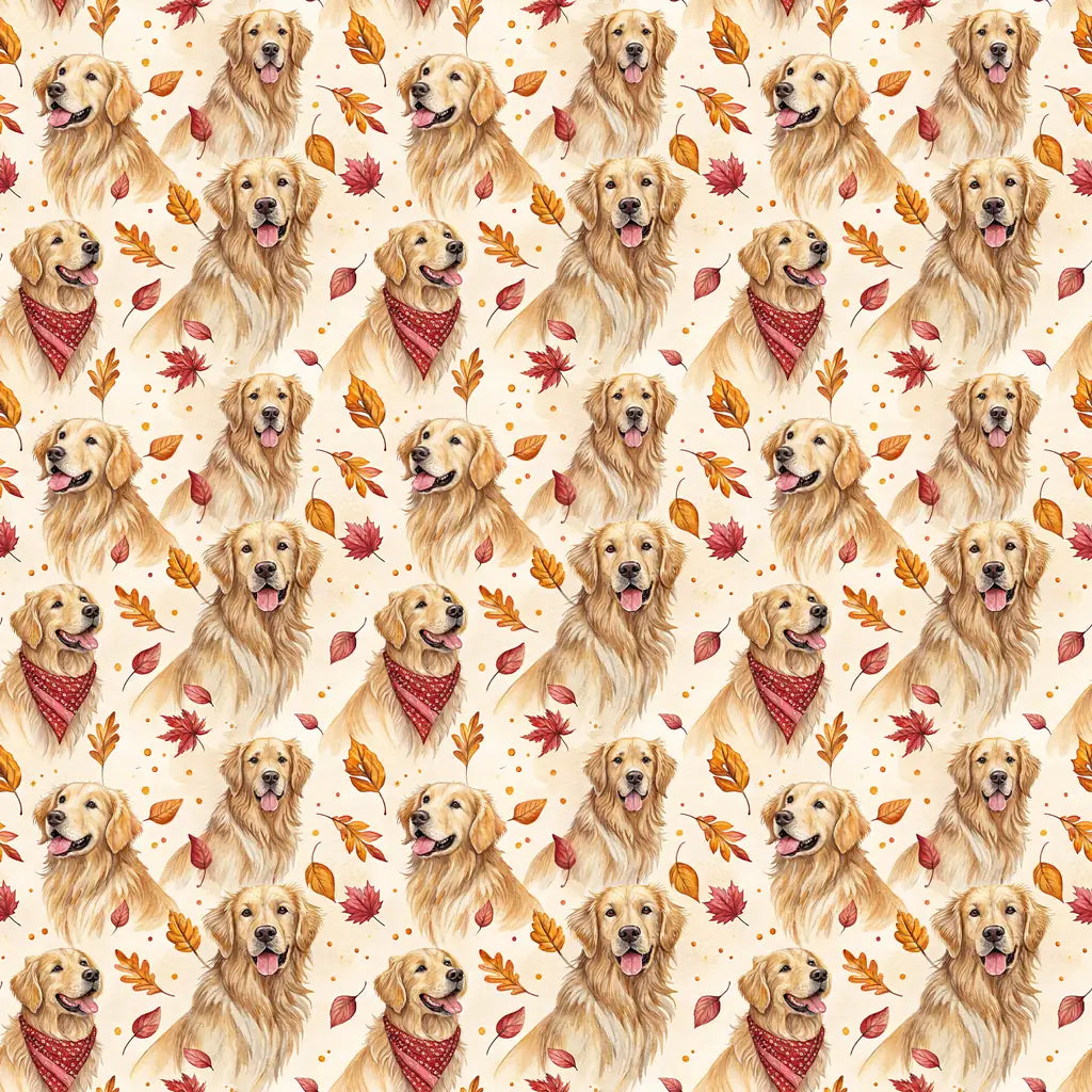 Golden Retriever Autumn Wrapping Paper — repeating pattern tile