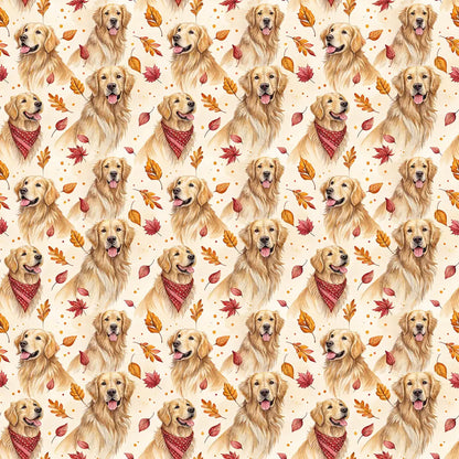 Golden Retriever Autumn Wrapping Paper — repeating pattern tile