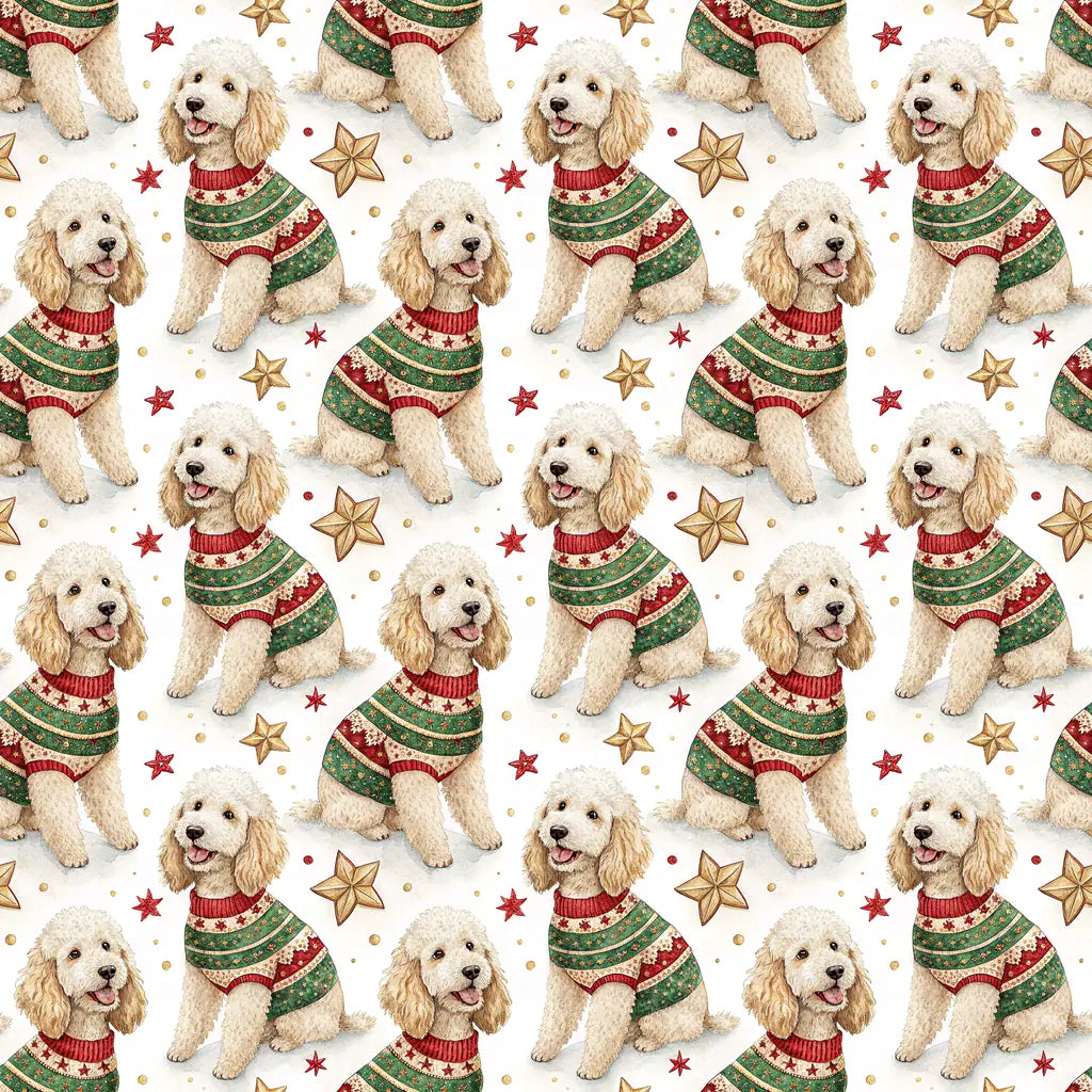Ugly Sweater Goldendoodle Christmas Wrapping Paper — repeating pattern tile