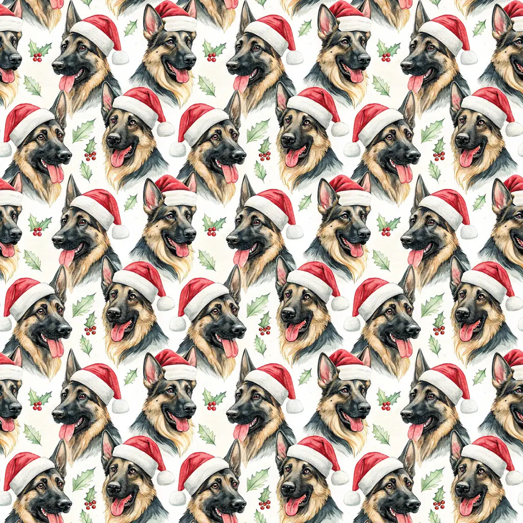 Santa Paws German Shepherd Christmas Wrapping Paper — repeating pattern tile