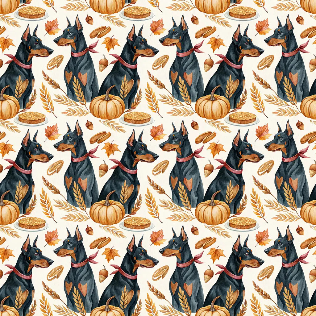 Doberman Thanksgiving Wrapping Paper — repeating pattern tile