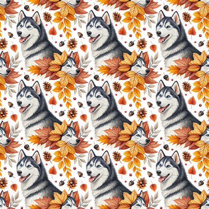 Siberian Husky Autumn Wrapping Paper — repeating pattern tile