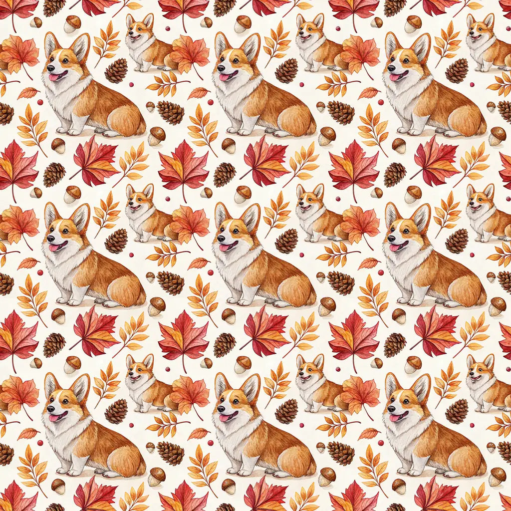 Corgi Autumn Wrapping Paper — repeating pattern tile