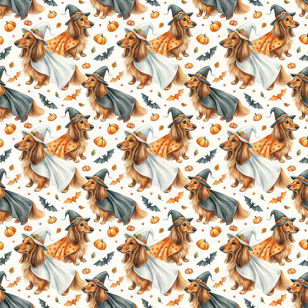 Costume Contest Long-Haired Dachshund Halloween Wrapping Paper — repeating pattern tile