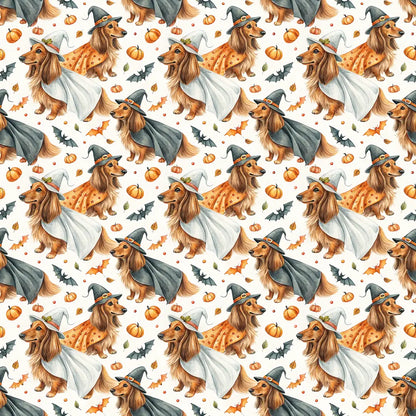 Costume Contest Long-Haired Dachshund Halloween Wrapping Paper — repeating pattern tile