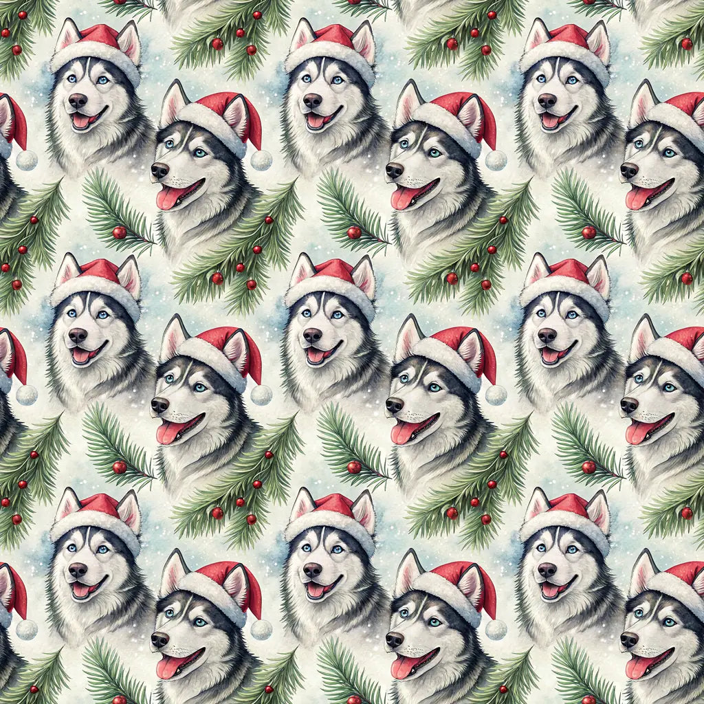 Santa Paws Siberian Husky Christmas Wrapping Paper — repeating pattern tile
