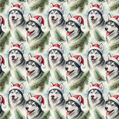 Santa Paws Siberian Husky Christmas Wrapping Paper — repeating pattern tile
