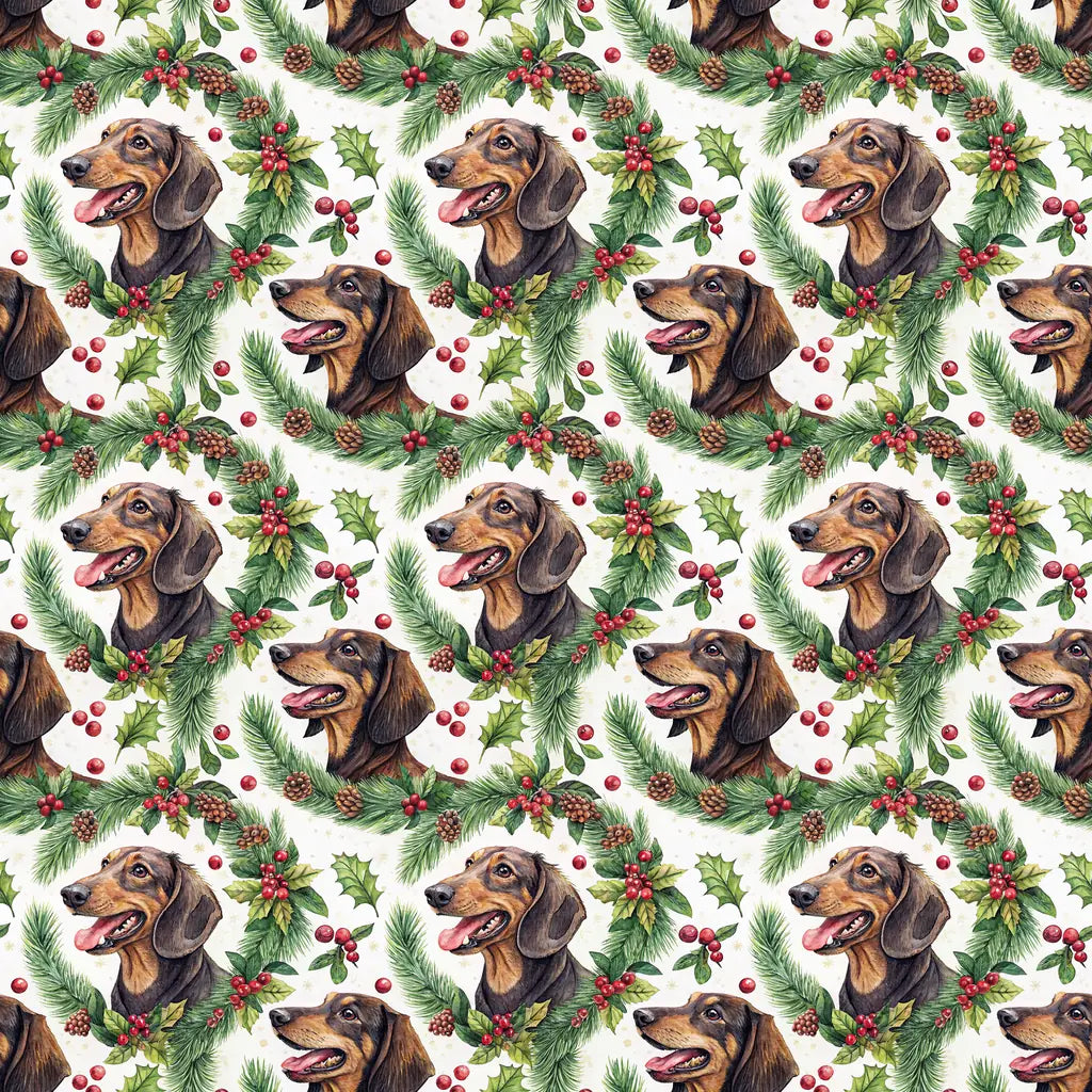 Dachshund Christmas Wreath Wrapping Paper — repeating pattern tile