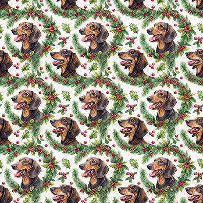 Dachshund Christmas Wreath Wrapping Paper — repeating pattern tile