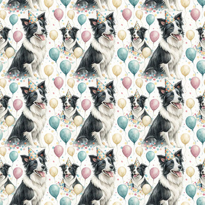 Party Animal Border Collie Birthday Wrapping Paper — repeating pattern tile