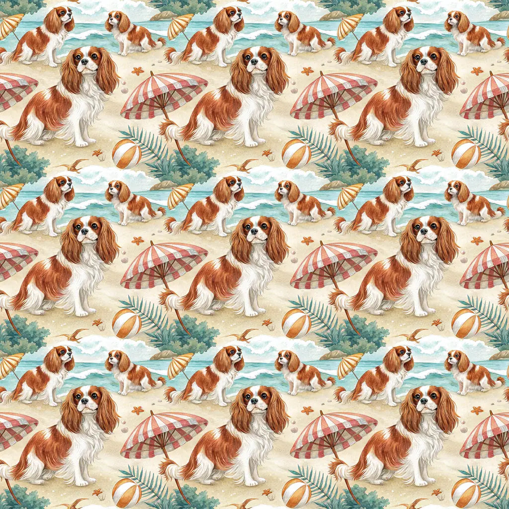 Cavalier King Charles Spaniel Beach Day Wrapping Paper — repeating pattern tile