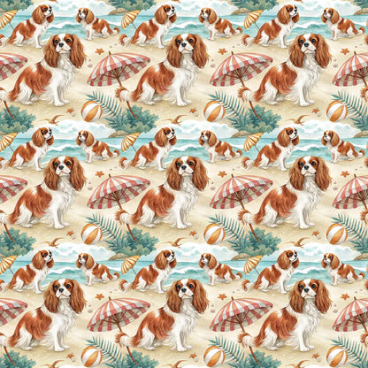 Cavalier King Charles Spaniel Beach Day Wrapping Paper — repeating pattern tile