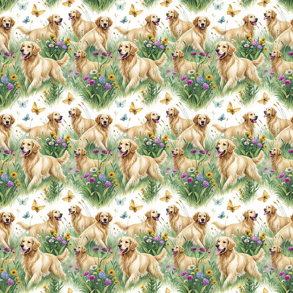Golden Retriever Spring Garden Wrapping Paper — repeating pattern tile