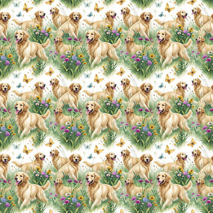 Golden Retriever Spring Garden Wrapping Paper — repeating pattern tile