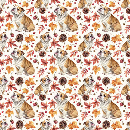 English Bulldog Autumn Wrapping Paper — repeating pattern tile