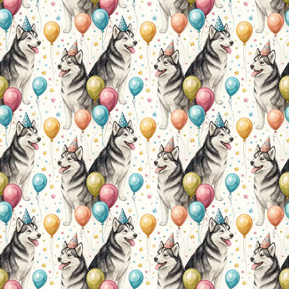 Party Animal Siberian Husky Birthday Wrapping Paper — repeating pattern tile
