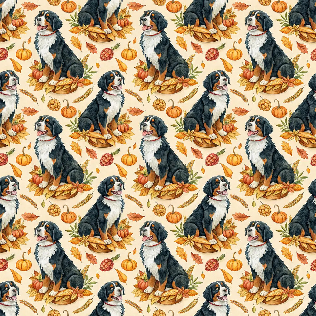 Bernese Mountain Dog Thanksgiving Wrapping Paper — repeating pattern tile