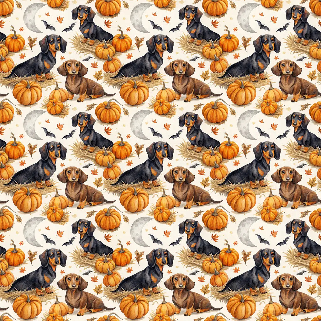 Pumpkin Patch Dachshund Halloween Wrapping Paper — repeating pattern tile