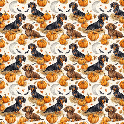 Pumpkin Patch Dachshund Halloween Wrapping Paper — repeating pattern tile