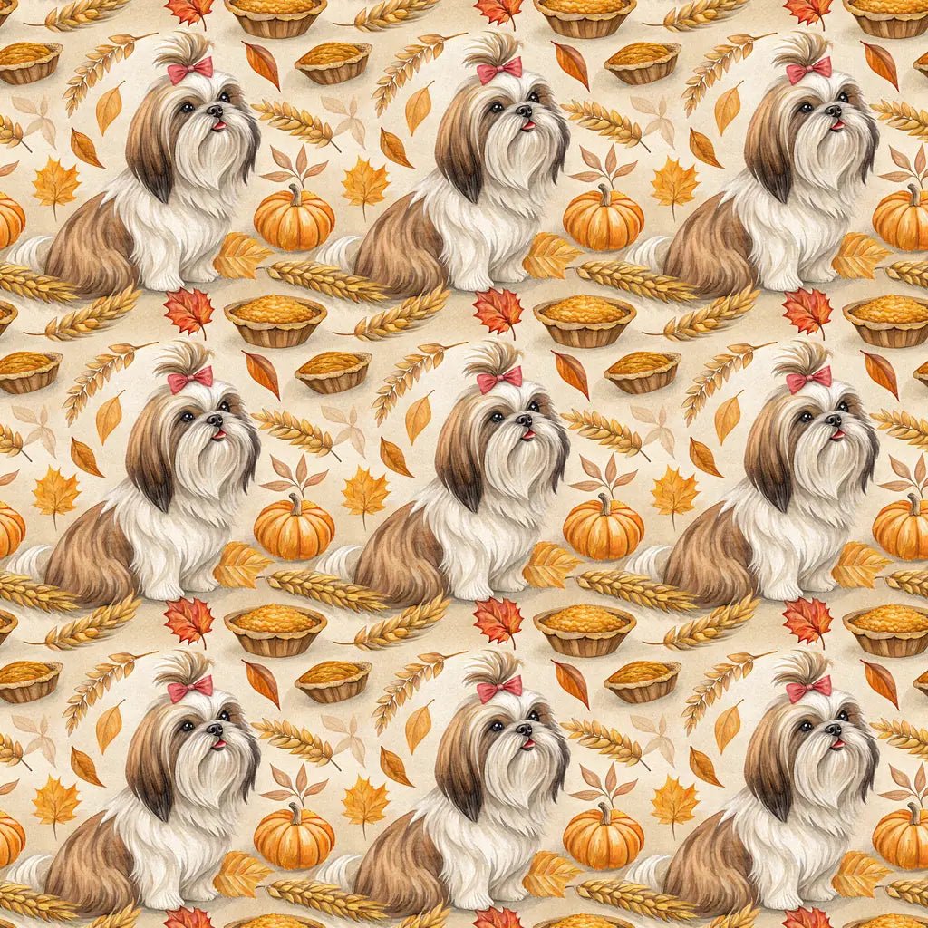 Shih Tzu Thanksgiving Wrapping Paper — repeating pattern tile