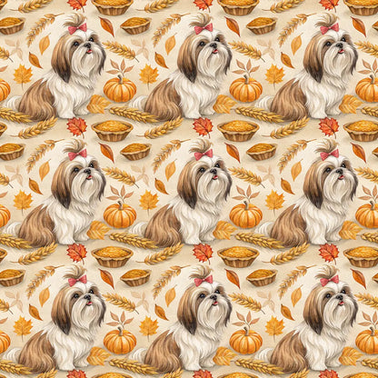 Shih Tzu Thanksgiving Wrapping Paper — repeating pattern tile
