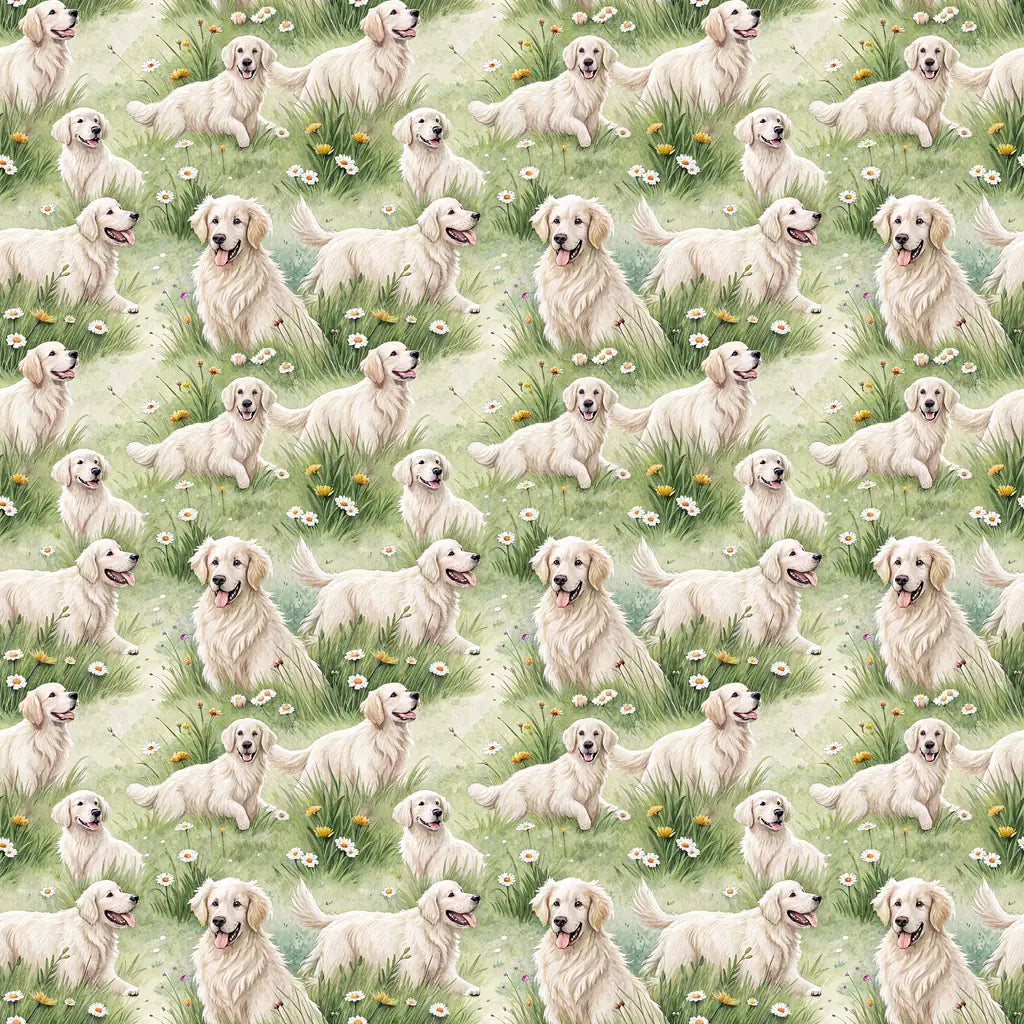 English Cream Golden Retriever Spring Garden Wrapping Paper — repeating pattern tile