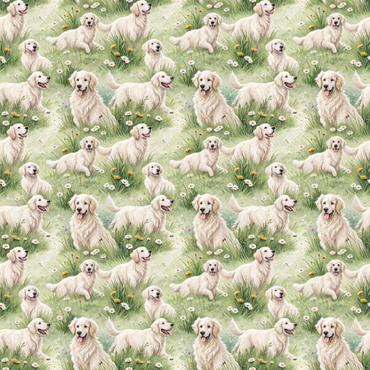 English Cream Golden Retriever Spring Garden Wrapping Paper — repeating pattern tile